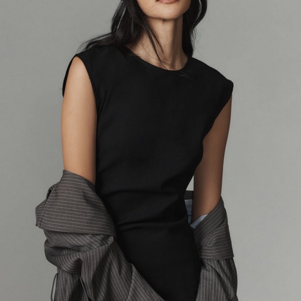 NEW Maeve Anthropologie Gathered Waist Sleeveless Midi Dress Black Women’s Small - Picture 4 of 13